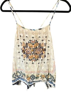 ANTHROPOLOGIE Floral Cotton Sleepwear Tank Top Small Boho Tie Back Coastal Chic